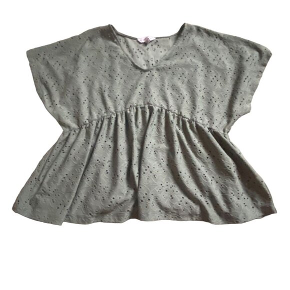 Nanette Lepore Eyelit Peplum Blouse-Short Sleeve-Green-Small-GUC - Picture 1 of 6